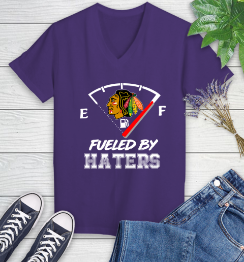 Chicago Blackhawks NHL Hockey Fueled By Haters Sports Women's V-Neck T-Shirt 3