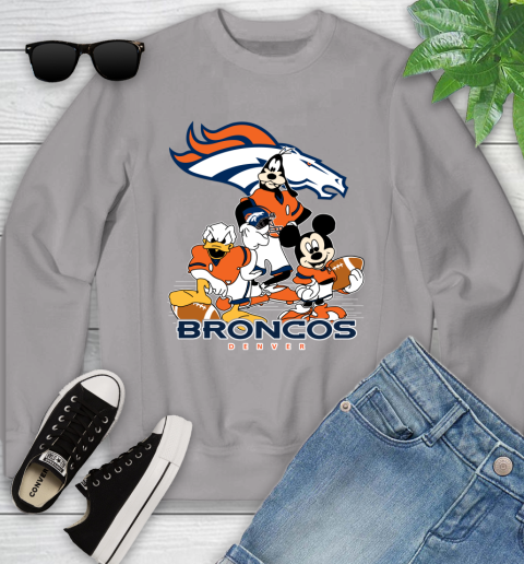 NFL Denver Broncos Mickey Mouse Donald Duck Goofy Football Shirt Youth Sweatshirt 3