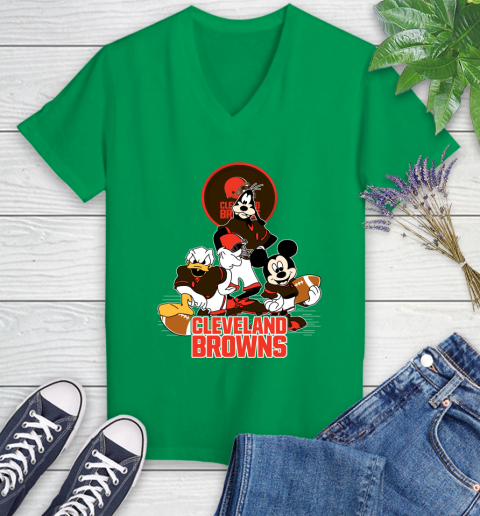 NFL Cleveland Browns Mickey Mouse Donald Duck Goofy Football Shirt Women's V-Neck T-Shirt 5