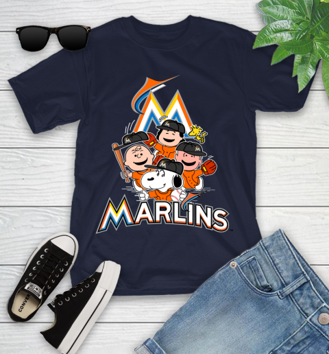 MLB Miami Marlins Snoopy Charlie Brown Woodstock The Peanuts Movie Baseball T Shirt Youth T-Shirt 2