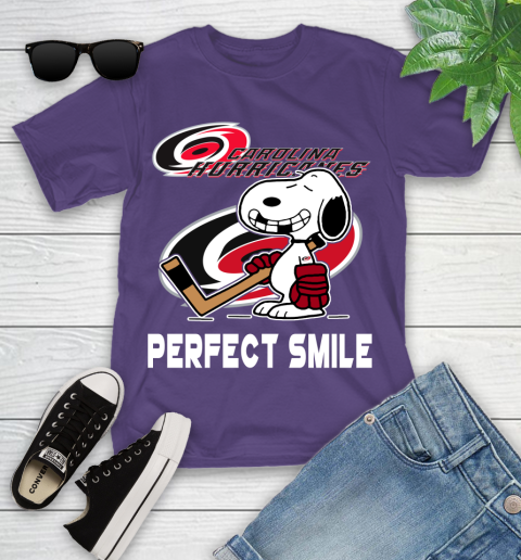 NHL Carolina Hurricanes Snoopy Perfect Smile The Peanuts Movie Hockey T Shirt Youth T-Shirt 3