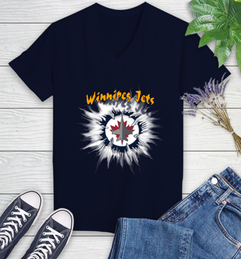 Winnipeg Jets NHL Hockey Adoring Fan Rip Sports Women's V-Neck T-Shirt 2