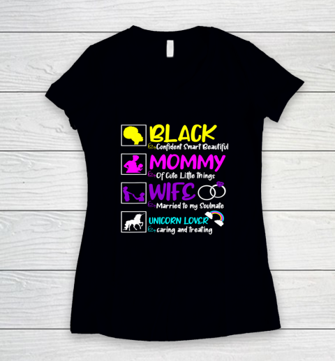 Black Mommy Wife Unicorn Lover Mothers Day Mom Mama Women's V-Neck T-Shirt