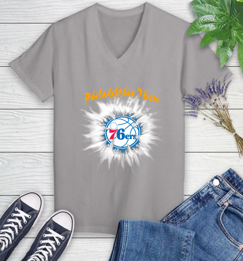 Philadelphia 76ers NBA Basketball Rip Sports Women's V-Neck T-Shirt 4