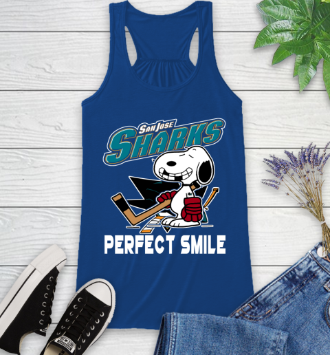 NHL San Jose Sharks Snoopy Perfect Smile The Peanuts Movie Hockey T Shirt Racerback Tank 8