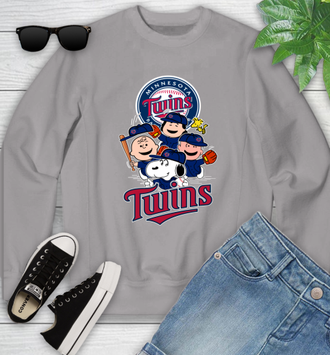 MLB Minnesota Twins Snoopy Charlie Brown Woodstock The Peanuts Movie Baseball T Shirt_000 Youth Sweatshirt 3