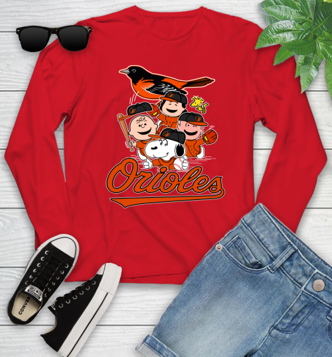MLB Baltimore Orioles Snoopy Charlie Brown Woodstock The Peanuts Movie Baseball T Shirt_000 Youth Long Sleeve 11