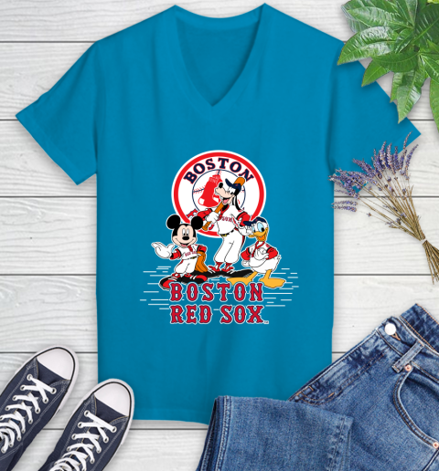 MLB Boston Red Sox Mickey Mouse Donald Duck Goofy Baseball T Shirt Women's V-Neck T-Shirt 7