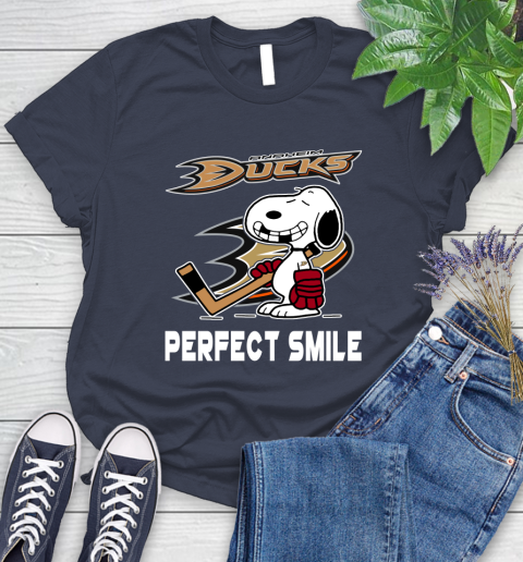 NHL Anaheim Ducks Snoopy Perfect Smile The Peanuts Movie Hockey T Shirt Women's T-Shirt 14
