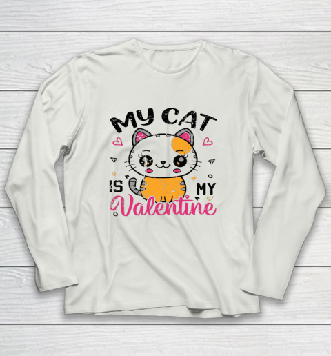 My Cat Is My Valentine Vintage Women Men Valentines Day Long Sleeve T-Shirt 16