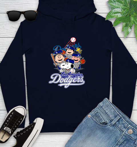 MLB Los Angeles Dodgers Snoopy Charlie Brown Woodstock The Peanuts Movie Baseball T Shirt_000 Youth Hoodie 3