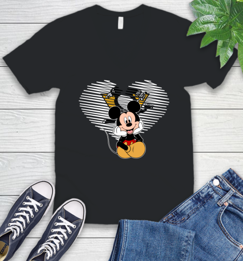 NHL Pittsburgh Penguins The Heart Mickey Mouse Disney Hockey V-Neck T-Shirt