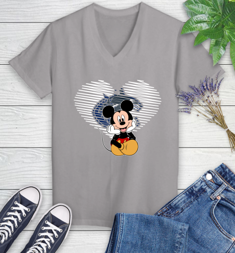 NHL Vancouver Canucks The Heart Mickey Mouse Disney Hockey Women's V-Neck T-Shirt 4