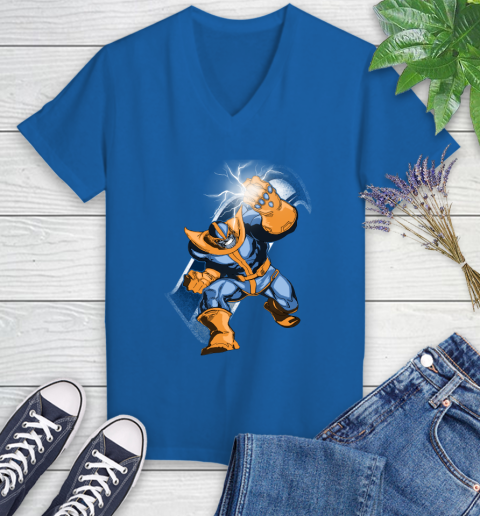 Seattle Seahawks NFL Football Thanos Avengers Infinity War Marvel Women's V-Neck T-Shirt 10
