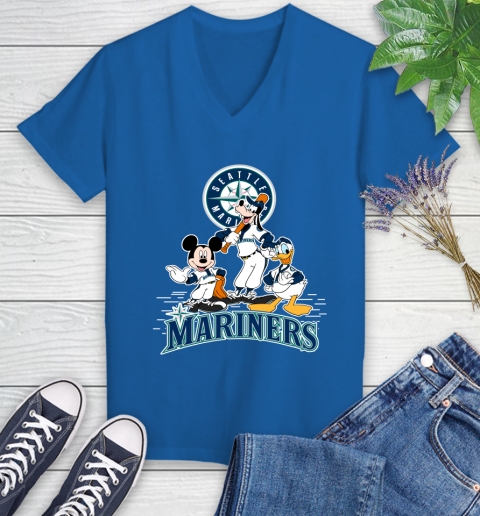 MLB Seattle Mariners Mickey Mouse Donald Duck Goofy Baseball T Shirt Women's V-Neck T-Shirt 10