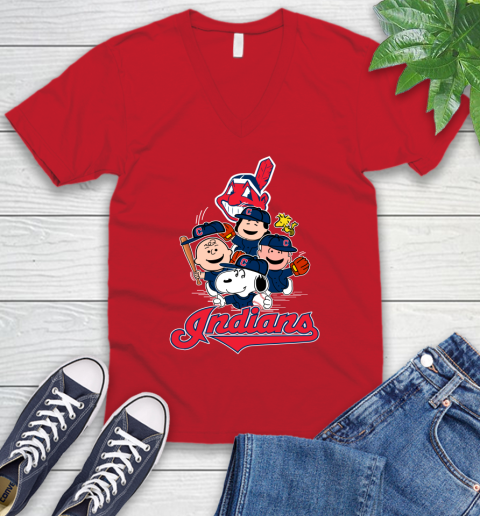 MLB Cleveland Indians Snoopy Charlie Brown Woodstock The Peanuts Movie Baseball T Shirt_000 V-Neck T-Shirt 6