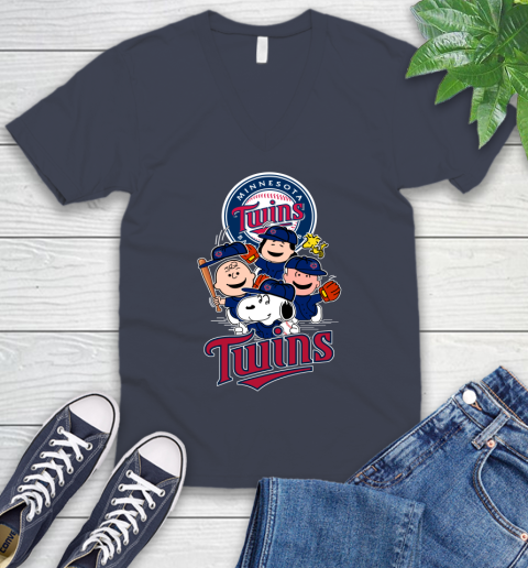 MLB Minnesota Twins Snoopy Charlie Brown Woodstock The Peanuts Movie Baseball T Shirt_000 V-Neck T-Shirt 8