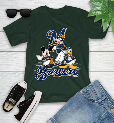 MLB Milwaukee Brewers Mickey Mouse Donald Duck Goofy Baseball T Shirt Youth T-Shirt 5