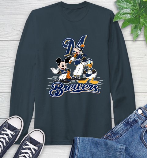 MLB Milwaukee Brewers Mickey Mouse Donald Duck Goofy Baseball T Shirt Long Sleeve T-Shirt 9