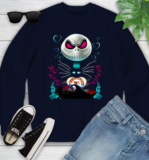 MLB Texas Rangers Jack Skellington Sally The Nightmare Before Christmas Baseball Youth Sweatshirt 2