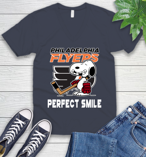 NHL Philadelphia Flyers Snoopy Perfect Smile The Peanuts Movie Hockey T Shirt V-Neck T-Shirt 8