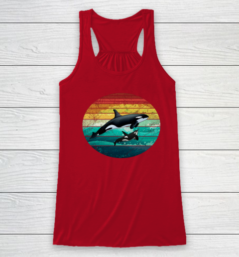 Orca Family Vintage Retro Art Killer Whale Family Racerback Tank 3