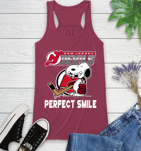 NHL New Jersey Devils Snoopy Perfect Smile The Peanuts Movie Hockey T Shirt Racerback Tank 7