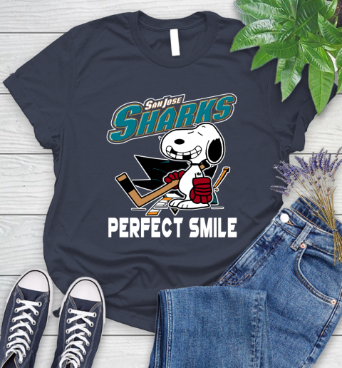 NHL San Jose Sharks Snoopy Perfect Smile The Peanuts Movie Hockey T Shirt Women's T-Shirt 14
