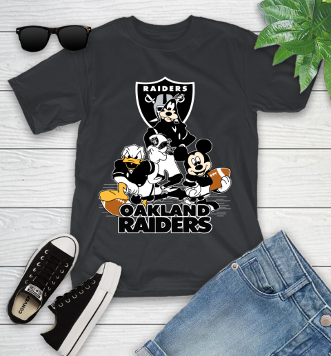 NFL Oakland Raiders Mickey Mouse Donald Duck Goofy Football Shirt Youth T- Shirt