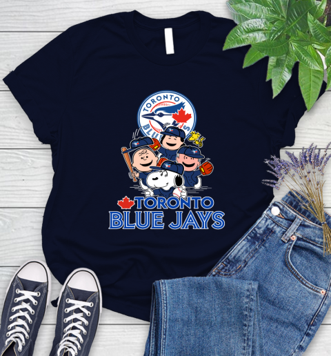 MLB Toronto Blue Jays Snoopy Charlie Brown Woodstock The Peanuts Movie Baseball T Shirt_000 Women's T-Shirt 2