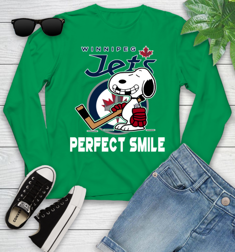 NHL Winnipeg Jets Snoopy Perfect Smile The Peanuts Movie Hockey T Shirt Youth Long Sleeve 7