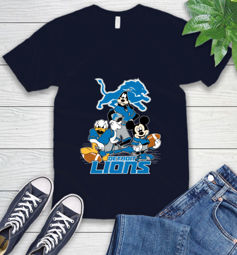 NFL Detroit Lions Mickey Mouse Donald Duck Goofy Football Shirt V-Neck T-Shirt 2