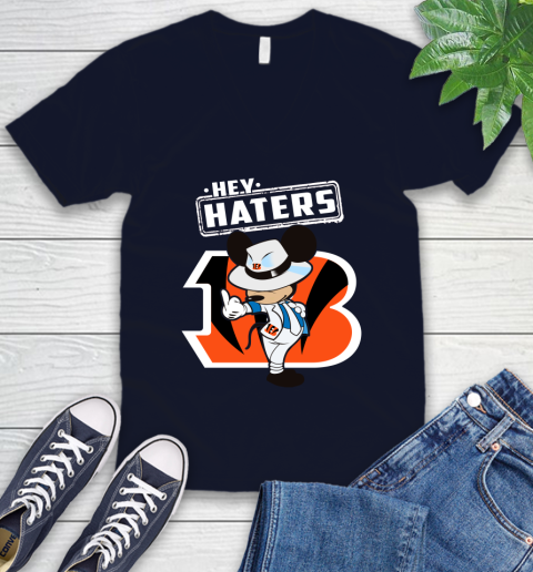 NFL Hey Haters Mickey Football Sports Cincinnati Bengals V-Neck T-Shirt 2