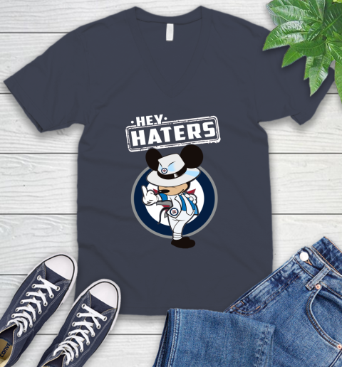NHL Hey Haters Mickey Hockey Sports Winnipeg Jets V-Neck T-Shirt 8