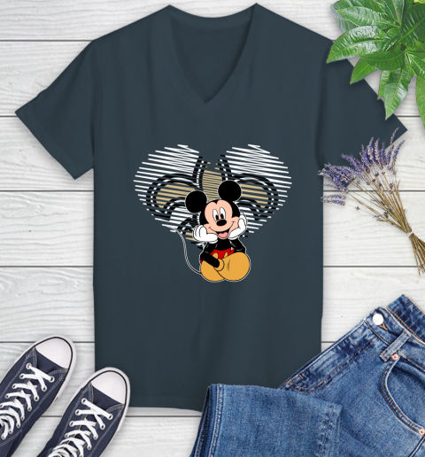 NFL New Orleans Saints The Heart Mickey Mouse Disney Football T Shirt_000 Women's V-Neck T-Shirt 8