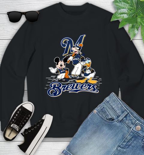 MLB Milwaukee Brewers Mickey Mouse Donald Duck Goofy Baseball T Shirt Youth Sweatshirt