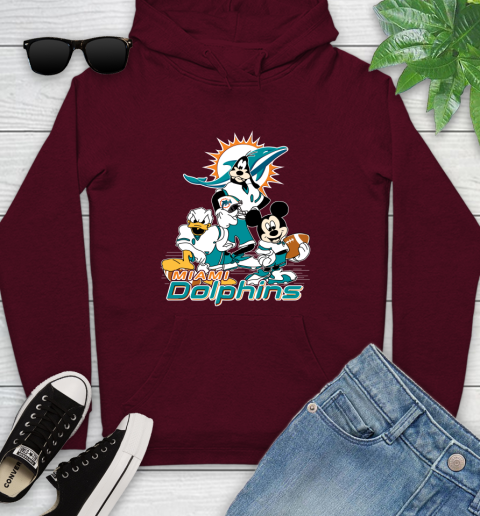 NFL Miami Dolphins Mickey Mouse Donald Duck Goofy Football Shirt Youth Hoodie 7