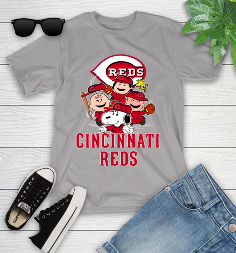 MLB Cincinnati Reds Snoopy Charlie Brown Woodstock The Peanuts Movie Baseball T Shirt_000 Youth T-Shirt 4