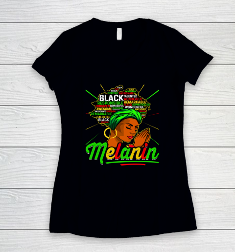 Proud Black Girl Afro Juneteenth Black History Melanin Women's V-Neck T-Shirt
