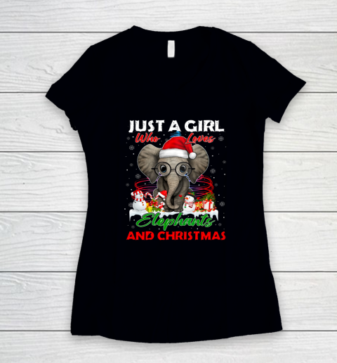 Just A Girl Who Loves Hippie Elephant Christmas Pajama Women's V-Neck T-Shirt