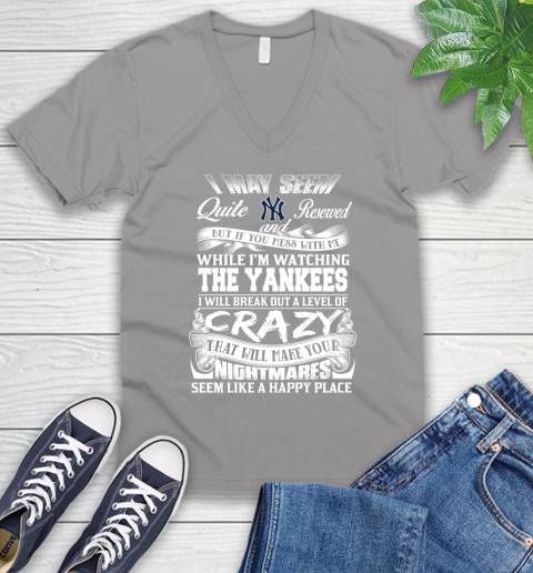 New York Yankees MLB Baseball Don't Mess With Me While I'm Watching My Team V-Neck T-Shirt 3