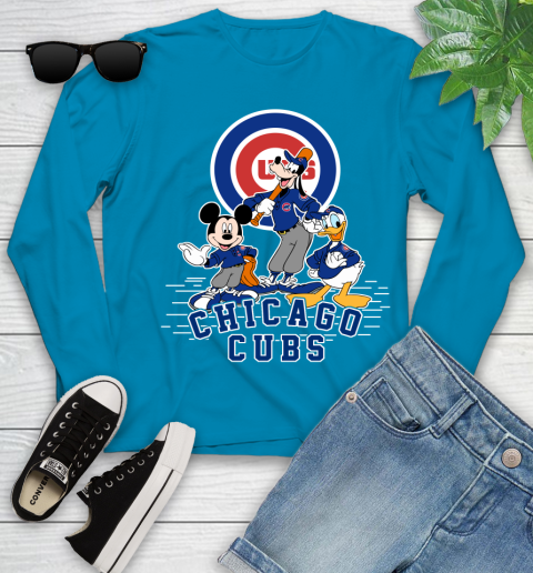 MLB Chicago Cubs Mickey Mouse Donald Duck Goofy Baseball T Shirt Youth Long Sleeve 8