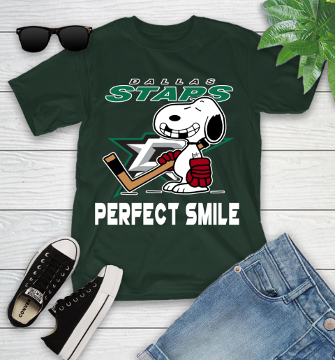 NHL Dallas Stars Snoopy Perfect Smile The Peanuts Movie Hockey T Shirt Youth T-Shirt 5