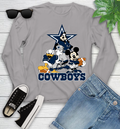 NFL Dallas Cowboys Mickey Mouse Donald Duck Goofy Football Shirt Youth Long Sleeve 5