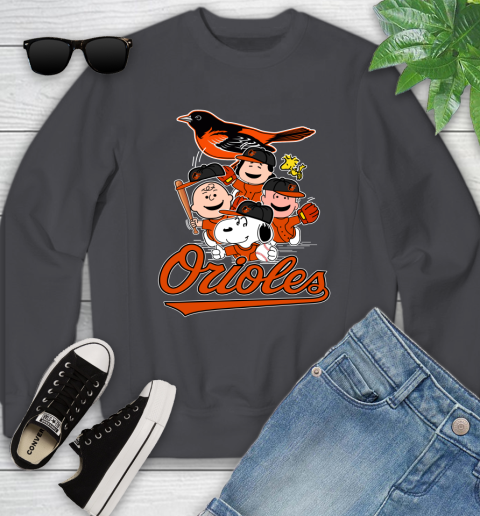 MLB Baltimore Orioles Snoopy Charlie Brown Woodstock The Peanuts Movie Baseball T Shirt_000 Youth Sweatshirt 5