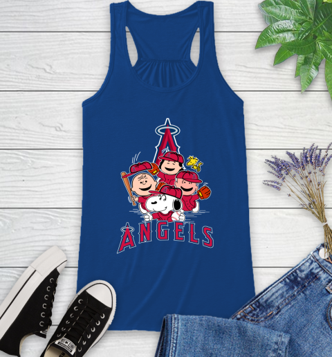 MLB Los Angeles Angels Snoopy Charlie Brown Woodstock The Peanuts Movie Baseball T Shirt_000 Racerback Tank 8