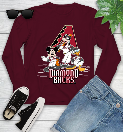 MLB Arizona Diamondbacks Mickey Mouse Donald Duck Goofy Baseball T Shirt Youth Long Sleeve 6
