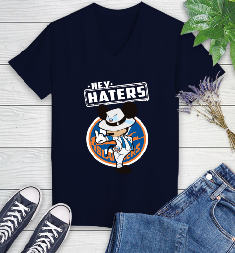 NHL Hey Haters Mickey Hockey Sports New York Islanders Women's V-Neck T-Shirt 2