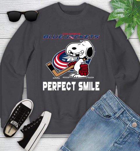 NHL Columbus Blue Jackets Snoopy Perfect Smile The Peanuts Movie Hockey T Shirt Youth Sweatshirt 5