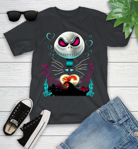 NHL Calgary Flames Jack Skellington Sally The Nightmare Before Christmas Hockey Youth T-Shirt